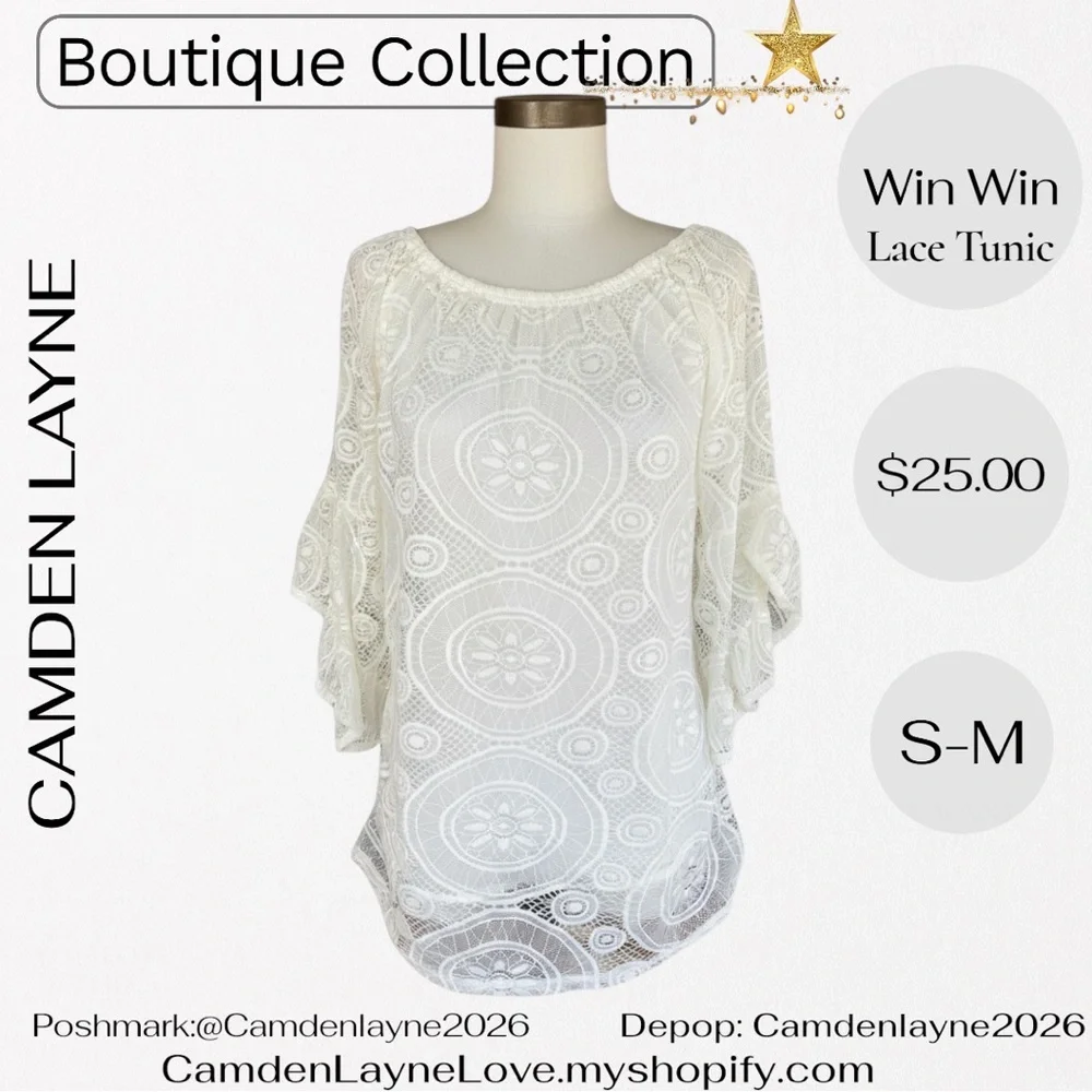 WinWin Lace Off-Shoulder Tunic Blouse - White - Picture 2 of 11